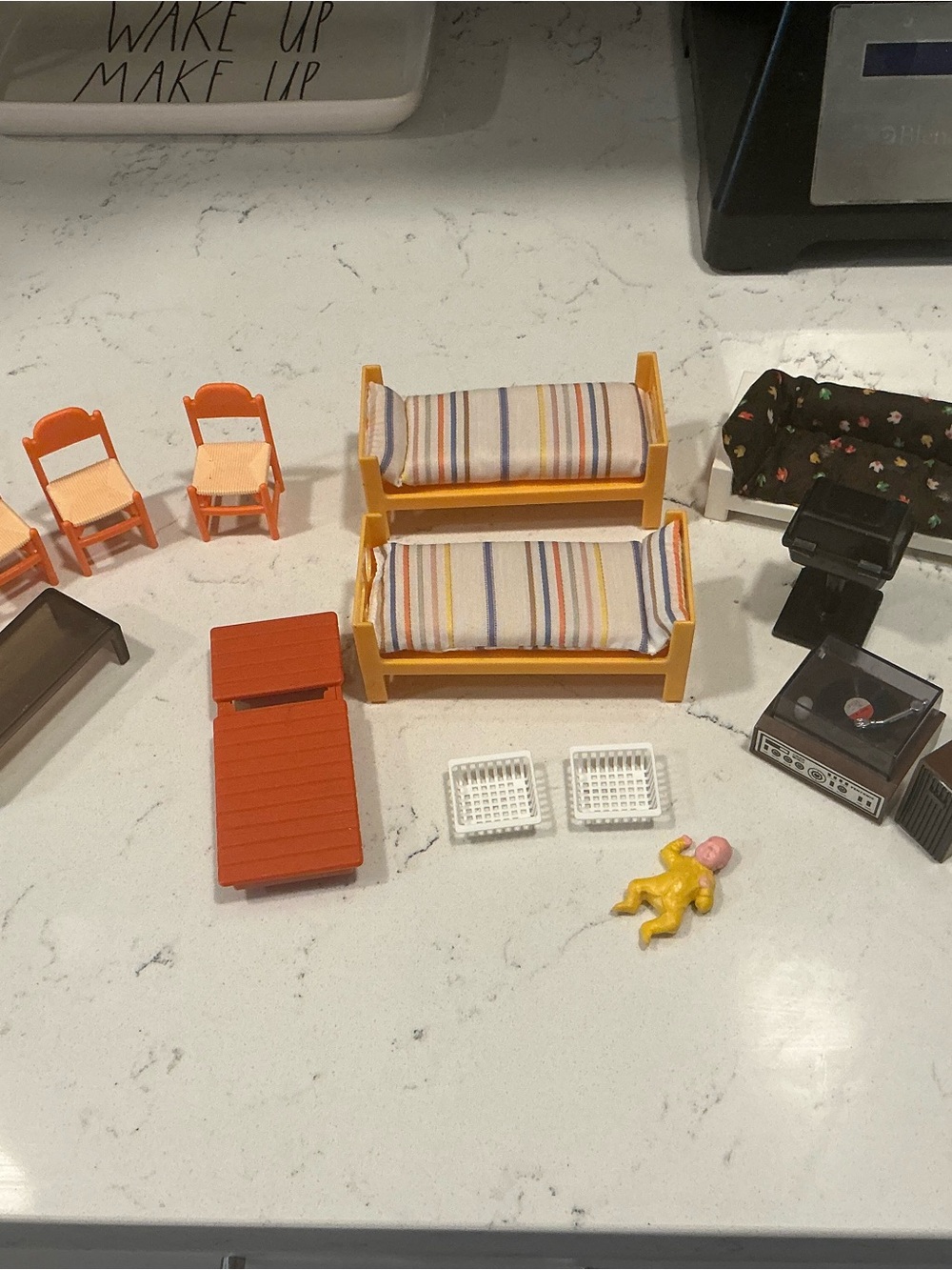 Vintage 70s fisher -price lot of playing toys furniture set of 17